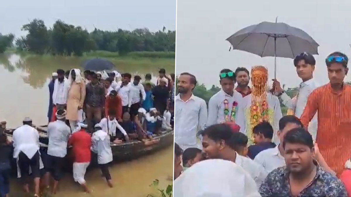 Bihar: বর্ষার বন্যায় ভাসছে বিহার, বরযাত্রী নিয়ে নৌকা চেপে বিয়ে করতে চললেন বর