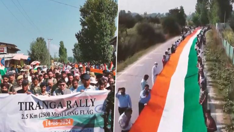 Tiranga Rally in Jammu & Kashmir: আড়াই কিলোমিটার দীর্ঘ পতাকা নিয়ে ব়্যালি জম্মু ও কাশ্মীরে, যোগদান হাজারো মানুষের, দেখুন ভিডিয়ো