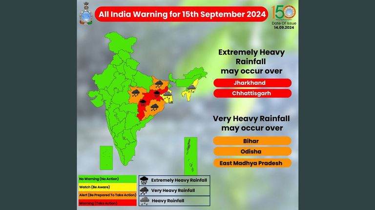 IMD Alert:ছত্তিশগড় এবং ঝাড়খণ্ডের কিছু অংশে অত্যন্ত ভারী বৃষ্টিপাতের জন্য লাল সতর্কতা জারি করল আইএমডি