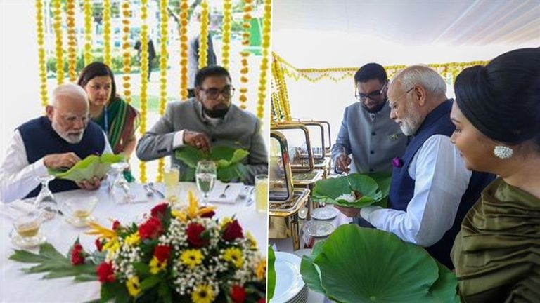 PM Narendra Modi In Guyana: পদ্ম পাতায় ৭ পদ দিয়ে মধ্যাহ্নভোজন সারলেন প্রধানমন্ত্রী, দেখুন