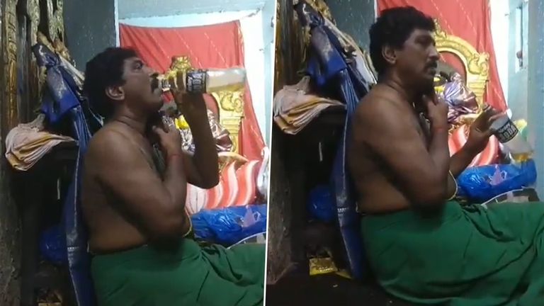 Priest Consumes Alcohol Video: শিব মন্দির চত্ত্বরে বসে মদ্যপান পুরোহিতের, ছিঃ ছিঃ করছে মানুষ, দেখুন