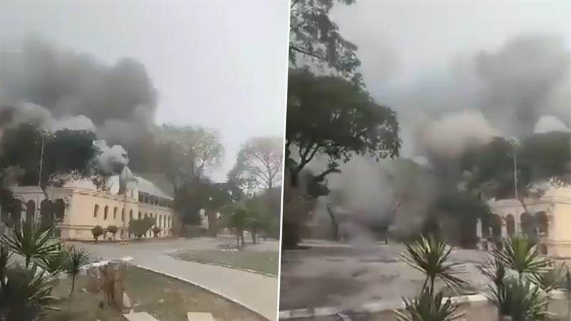 Strong Earthquake In Myanmar Video: শক্তিশালী ভূমিকম্পের জের, আগুন লেগে ভেঙে পড়ল বিশ্ববিদ্যালয়, দেখুন মায়ানমারের ভয়াবহ ভিডিয়ো