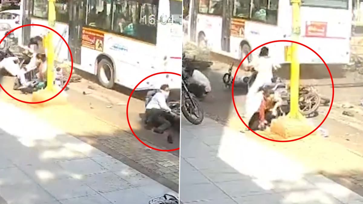 Bus Rams into Vehicles in Rajkot: ব্যস্ত ট্র্যাফিক সিগন্যালে পরপর কয়েকটি বাইক-স্কুটিকে পিষে দিল দ্রুত গতির বাস, রাজকোটে পথের বলি ৩