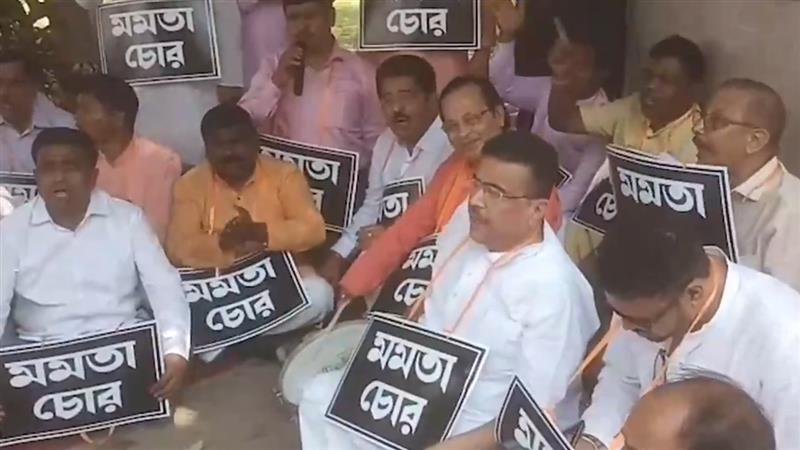 BJP MLAs protest: ‘মমতা চোর’, বিধানসভার ভিতরে মমতা বন্দ্যোপাধ্যায়ের বিরুদ্ধে বিজেপি নেতাদের বিক্ষোভ