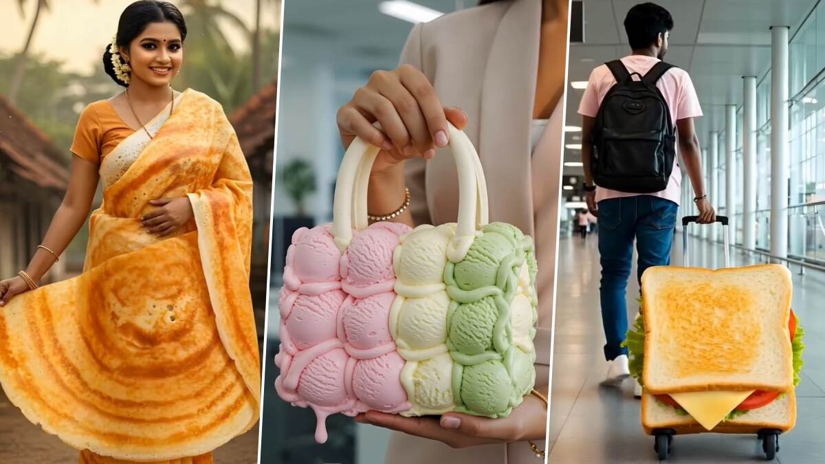 Dosa Saree and Ice-cream Bag: ধোসা দিয়ে শাড়ি, আইসক্রিমের ব্যাগ, কানে ঝুলছে বিস্কুট, খাবেন নাকি পরবেন, দেখুন মজার ভিডিও