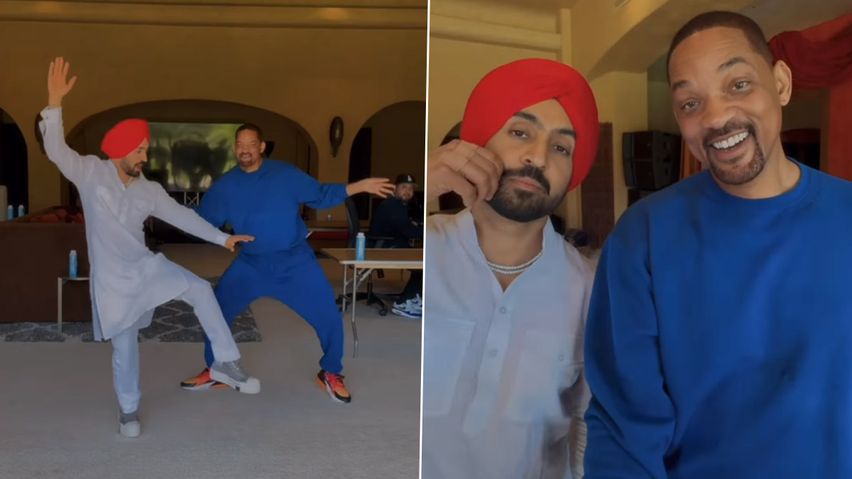Will Smith and Diljit Dosanjh Bhangra Dance: দিলজিতের সঙ্গে ভাংড়া করলেন উইল স্মিথ, হলিউড তারকাকে নিজের গানে নাচিয়ে ছাড়লেন পাঞ্জাবি গায়ক