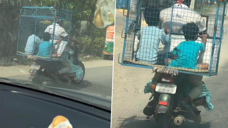 Children Occupy Poultry Cage Man Carries Them On Bike: 'খাঁচাবন্দি সন্তান', ব্যস্ত রাস্তায় স্কুটার ছোটালেন বাবা, ভাইরাল ভিডিয়ো