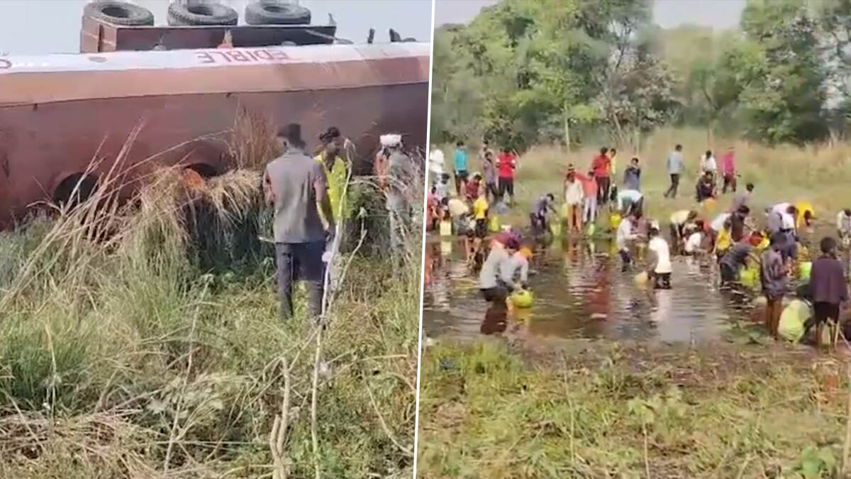 Mustard Oil Tanker Overturned: ইউপির জাতীয় সড়কে উল্টে গেল সর্ষের তেলের ট্যাঙ্কার, ১০ হাজার লিটার তেল নিতে ড্রাম নিয়ে হাজির গ্রামবাসীরা