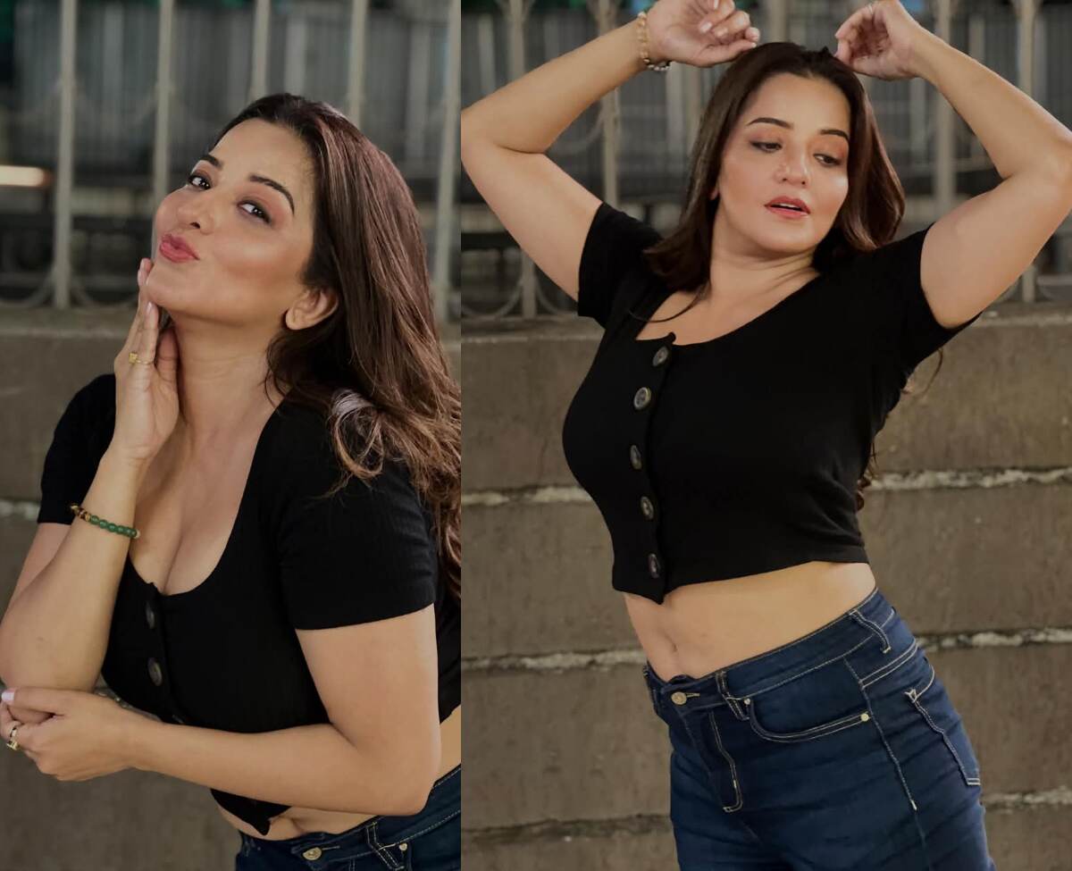 Hot Monalisa: কালো পোষাকে উঁকি দিচ্ছে বক্ষযুগল।মোনালিসার ছবিতে আলোড়ন