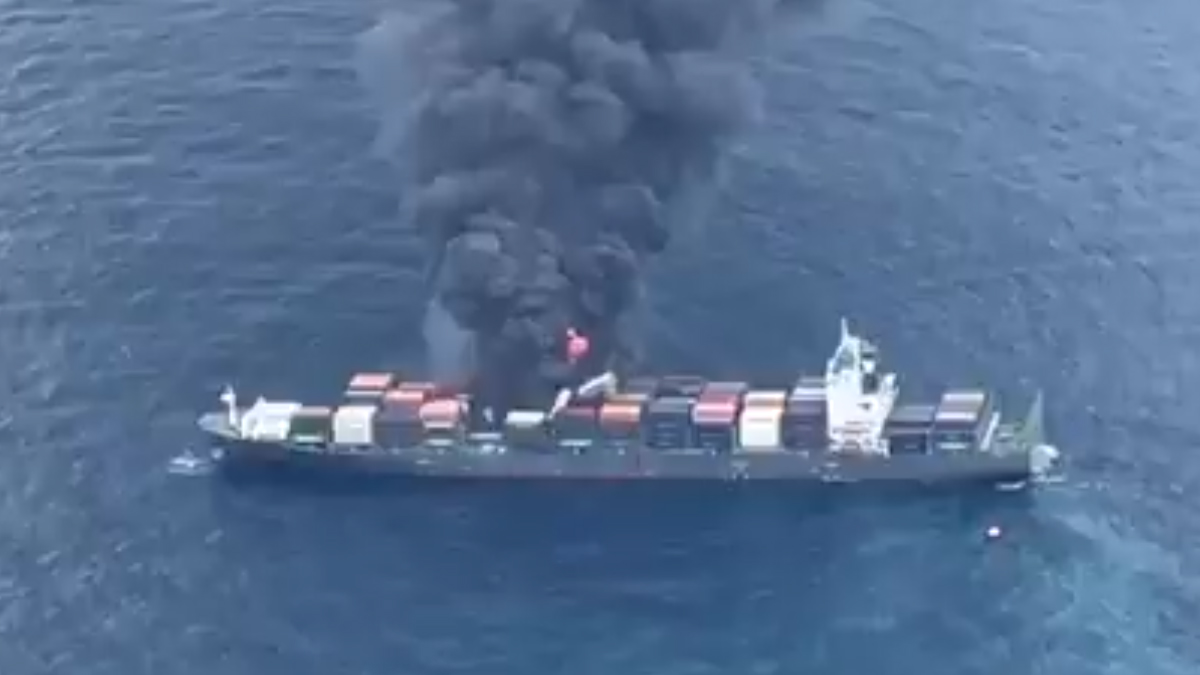 Cargo Ship Catches Fire: মাঝ সমুদ্রে জাহাজে ভয়াবহ বিস্ফোরণ, দেখুন ভিডিও