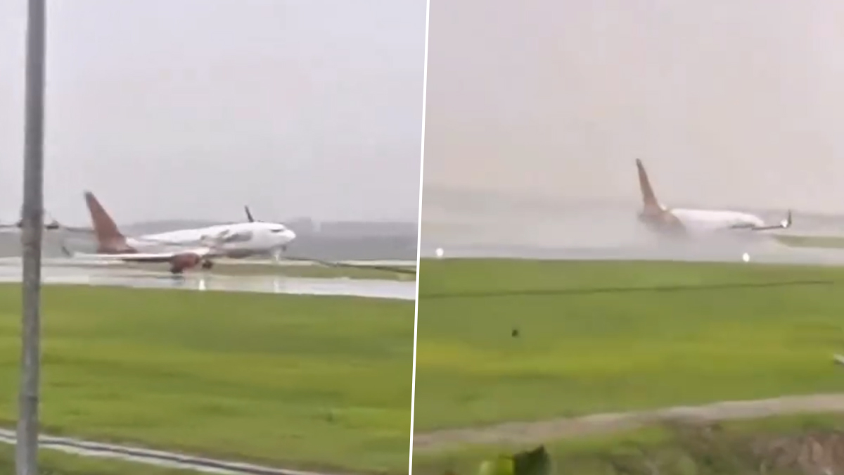 Plane Almost Skids Off Runway: দুর্যোগের মধ্যে অবতারণ করতে গিয়ে সাংঘাতিক কাণ্ড, বাতাসের তীব্র ধাক্কায় হেলে যায় বিমান, তারপর কী ঘটল দেখুন