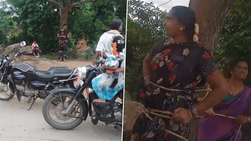 Andhra Pradesh: ঋণের টাকা শোধ করতে ব্যর্থ স্বামী, গাছের সঙ্গে স্ত্রীকে বেঁধে চরম হেনস্থা, দেখুন