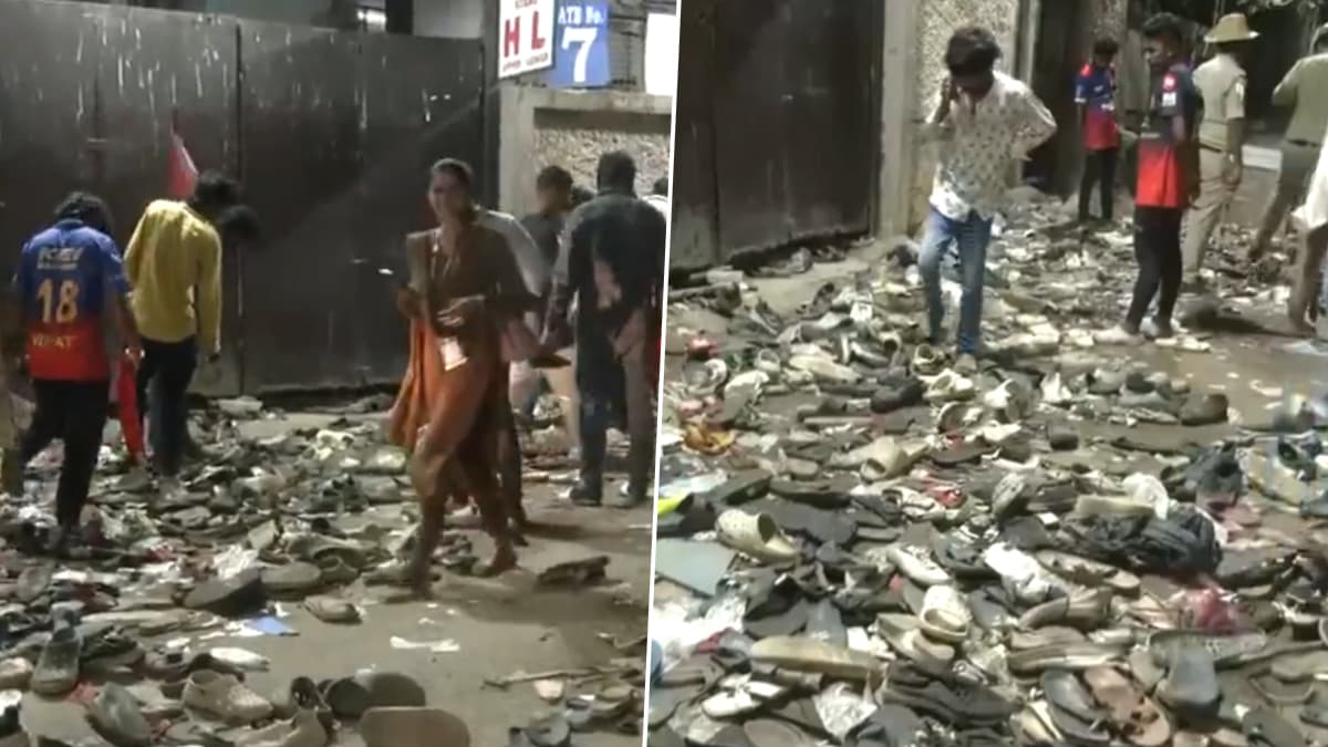 Bengaluru Stampede Case: চিন্নাস্বামী স্টেডিয়ামের গেটের সামনে জুতোর ভিড়, এখনও স্টেডিয়াম চত্বরে মোতায়েন পুলিশি নিরাপত্তা, দেথুন ভিডিয়ো