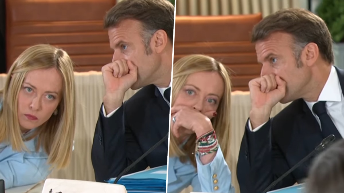 Giorgia Meloni-Emmanuel Macron's Video: জি৭ সম্মেলনের মাঝে মেলোনি-মারকনের গোপণ কথা, কানে কানে ইতালির প্রধানমন্ত্রীকে কী বললেন ফ্রান্সের প্রেসিডেন্ট, দেখুন ভাইরাল ভিডিয়ো