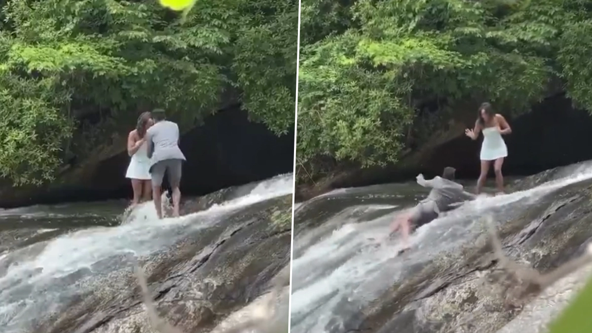 Shocking Video: জলপ্রপাতের মুখে দাঁড়িয়ে প্রেমিকাকে বিয়ের প্রস্তাব, মুহূর্তে বদলে গেল পরিস্থিতি, ভেসে গেলেন যুবক, সাংঘাতিক ভিডিও