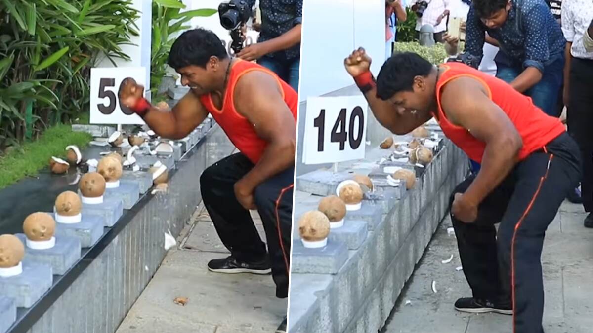 Kerala Man Cracks Guinness World Record: অবিশ্বাস্য! নারকেল ভেঙে গিনেস রেকর্ড গড়লেন কেরলের যুবক, ১ মিনিটে হাত দিয়ে ফাটালেন ১২২টা!