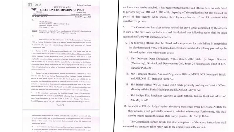 Election Commission: বিধানসভা কেন্দ্রের ২ জন ERO এবং ২ জন AERO-কে বরখাস্ত করেছে নির্বাচন কমিশন