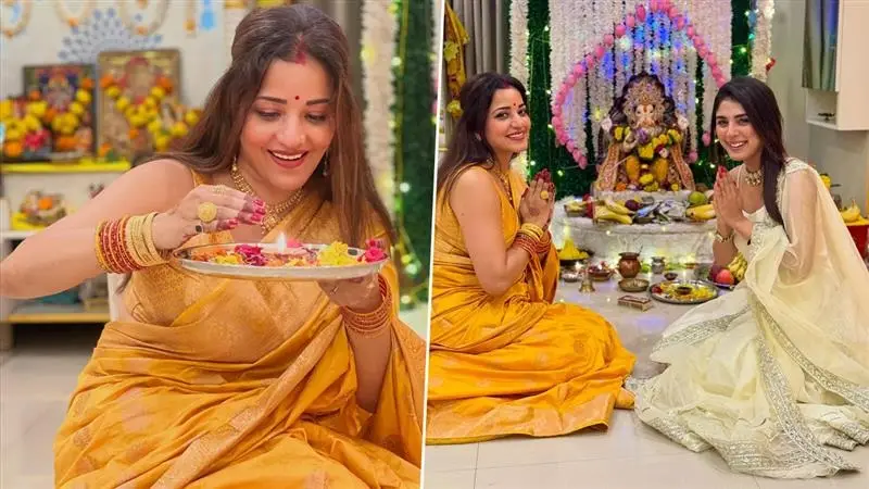 Adrija Roy With Monalisa: বাঙালির প্রিয় বউদি মোনালিসার বাড়িতে হাজির অদ্রিজা রায়, গণপতি বিসর্জনে নাচলেন ধুম ধাড়াকা