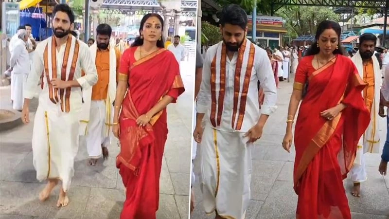 Naga Chaitanya-Sobhita Dhulipala's Video: পরণে সোনালি পাড়ের লাল শাড়ি, বিয়ের পর নাগার সঙ্গে তিরুমালা দর্শনে গিয়ে ঝলমল করে উঠলেন শোভিতা, দেখুন