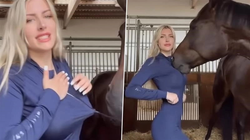 Horse and Girl Viral Video: সুন্দরী তরুণীর সঙ্গে ঘোড়ার বন্ধুত্ব, পোশাক নিয়ে টানাটানি... ভাইরাল একগুচ্ছ ভিডিয়ো