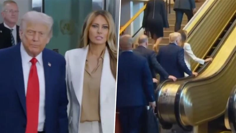 President Trump Escalator: সস্ত্রীক ট্রাম্প উঠতেই থমকে গেল এসকেলেটর, দেখুন ভাইরাল ভিডিও