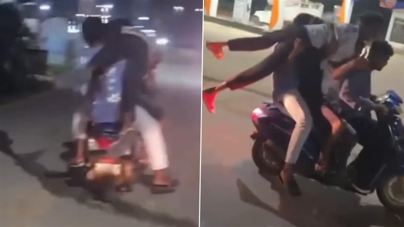 Shocking Video: এক বাইকে ৫ জন, একে অপরের কাধে, ঘাড়ে চেপে রাস্তা পার, দেখুন ভয়াবহ স্টান্টের ভাইরাল ভিডিয়ো