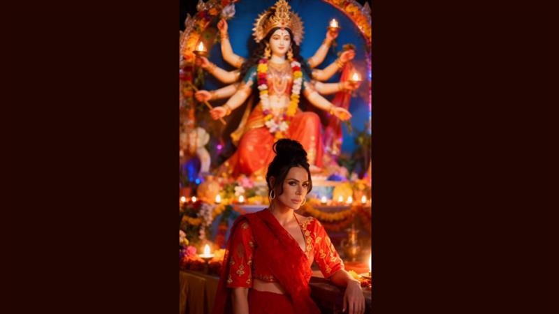 Kendra Lust’s Durga Puja And Navratri 2025 Post: মা দুর্গার সামনে লাল শাড়ি পরে এলেন কেন্দ্রা লাস্ট, দুর্গা পুজো, নবরাত্রির শুভেচ্ছা জানালেন মার্কিন পর্ন তারকা