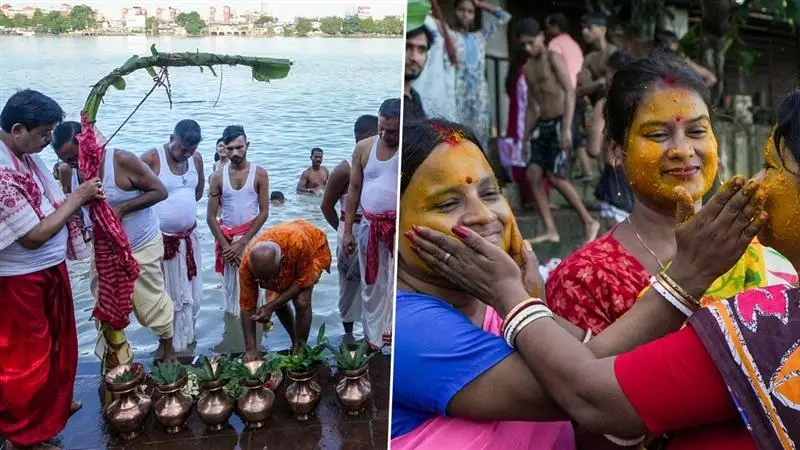 Durga Puja 2025: মহাসপ্তমীর পূণ্য লগ্নে গঙ্গার ঘাট সব ভরে উঠল, মহিলারা মেতে ওঠেন হলুদ খেলায়, দেখুন