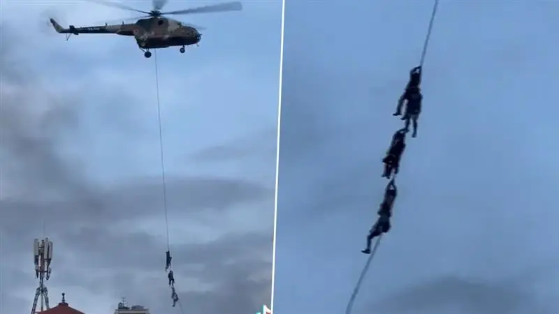 Nepal Shocking Video: হেলিকপ্টারের দড়ি ধরে শূণ্যে উড়ছে মানুষ, বিক্ষোভ থেকে বাঁচতে নেপালের মন্ত্রীরা পোকামাকড়ের মত ঝুলছেন, ভিডিয়ো দেখুন