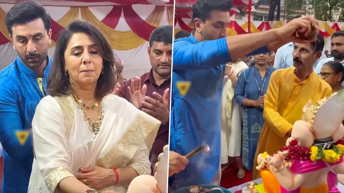 Ranbir Kapoor-Neetu Kapoor's Ganpati Aarti Video: গণপতি আরতীতে হাজির রণবীর-নীতু, মা-ছেলেকে দেখে বউমা কোথায় বলে প্রশ্ন বহু মানুষের, দেখুন ভিডিয়ো