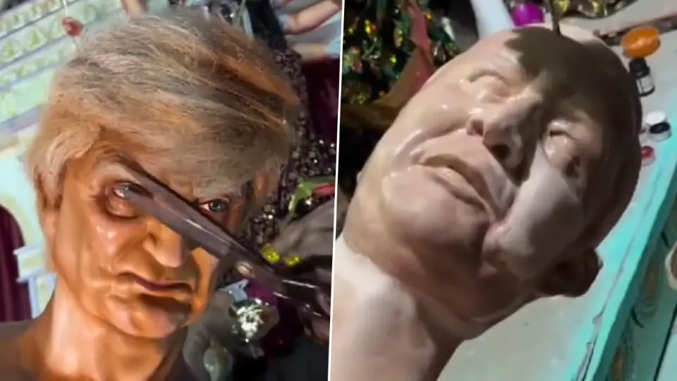 Happy Durga Puja 2025: হাতে শেহবাজের মুণ্ড, মহিষাসুর নয় ইউনূস ও ট্রাম্পকে বধ করছেন দেবী দুর্গা, এবার এই প্রতিমা দেখতে দর্শনার্থীদের ঢল