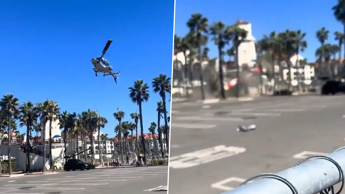 Huntington Beach Helicopter Crash Video: আকাশ থেকে ঘূর্ণি খেতে খেতে মাটিতে আছড়ে পড়ল বিমান, দেখুন ভিডিও