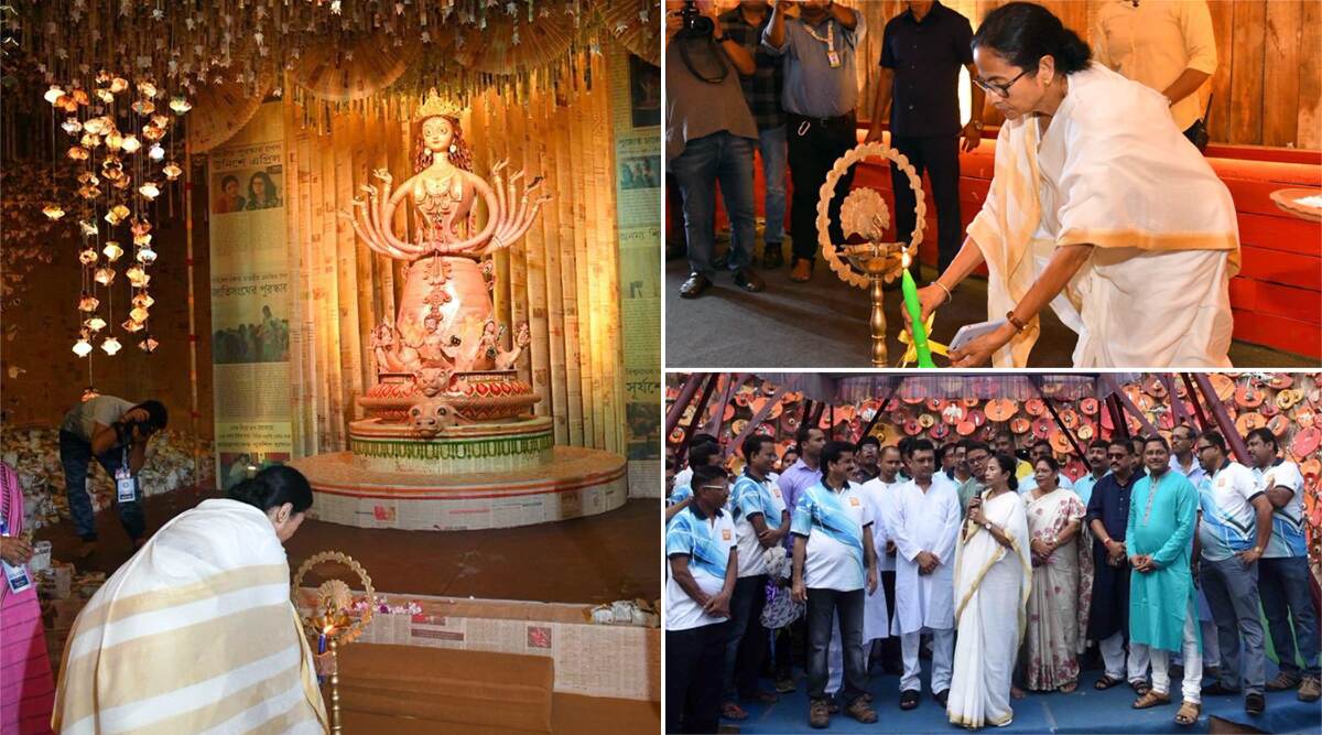 Durga Puja 2019: বৃষ্টিকে উপেক্ষা করেই চলছে মুখ্যমন্ত্রী মমতা বন্দোপাধ্যায়ের উত্তর-দক্ষিণের পুজো উদ্বোধন