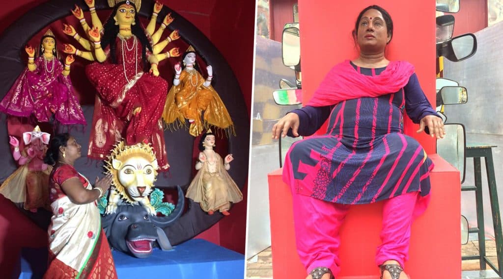 Durga Puja 2019: জ্যান্ত দুর্গার হাতে চক্ষুদান প্রতিমা দুর্গার; নর্থ ত্রিধারার থিম স্টিয়ারিং হাতে দুর্গা Durga Puja 2019: জ্যান্ত দুর্গার হাতে চক্ষুদান প্রতিমা দুর্গার; নর্থ ত্রিধারার থিম স্টিয়ারিং হাতে দুর্গা