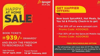 SpiceJet Launches 'Happy at Home' Sale: ৯৩৯ টাকায় টিকিট কেটে আগামী ফেব্রুয়ারি পর্যন্ত যে কোনও সময় ব্যবহারের সুযোগ নিন, ছাড় দিচ্ছে স্পাইসজেট