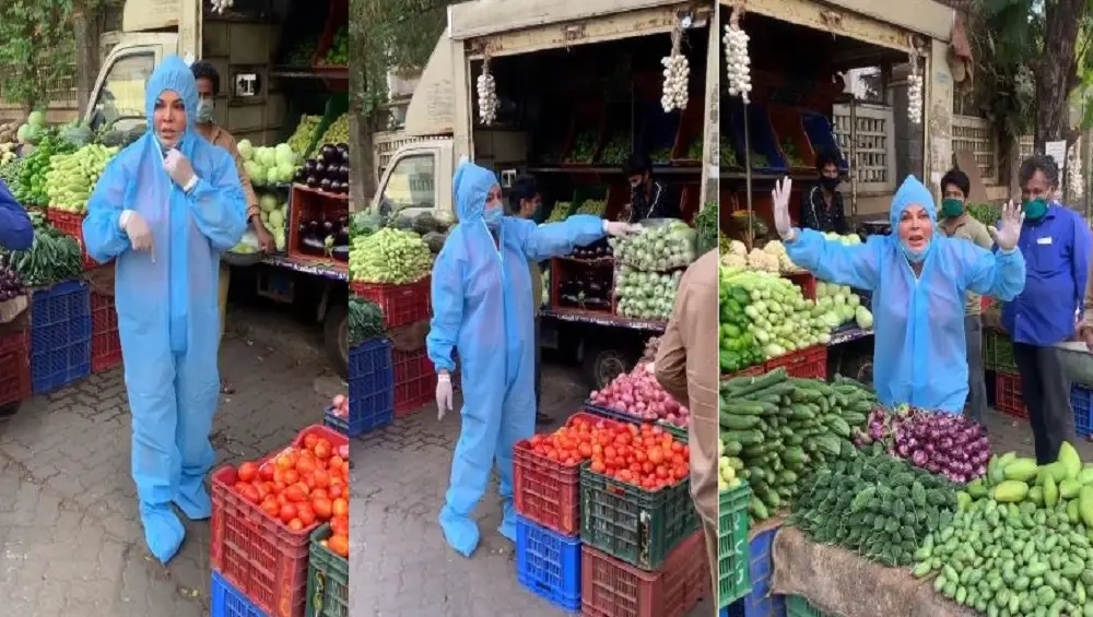 Rakhi Sawant : করোনা আবহে পিপিই পরে সবজি কিনলেন রাখি সাওয়ান্ত, ভাইরাল ভিডিয়ো