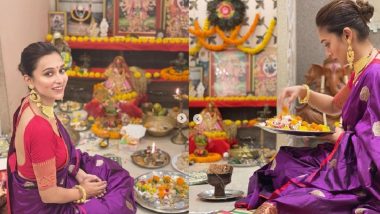 Kojagiri Lakshmi Puja: শাড়ি, গয়নায় সেজে লক্ষ্মী পুজো মিমি চক্রবর্তীর