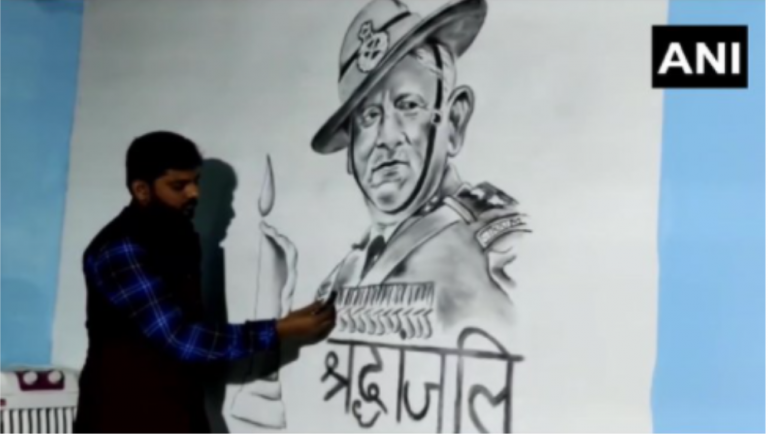 Tribute To late General Bipin Rawat: ৮ ফুটের স্কেচ বানিয়ে প্রয়াত জেনারেলকে শ্রদ্ধা এই শিল্পীর, দেখুন ছবি