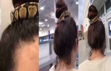 Girl Wrapped Snake In Hair: চুলের ক্লিপ নয়, মাথার খোপায় সাপ জড়িয়ে হাঁটছেন মহিলা, শিউরে ওঠা ভিডিয়ো