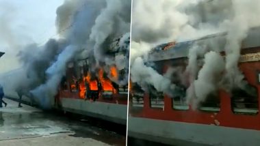 Fire Breaks Out In Empty Train: বিহারের মধুবনী স্টেশনে দাউ দাউ করে জ্বলছে ট্রেন, দেখুন ভিডিও