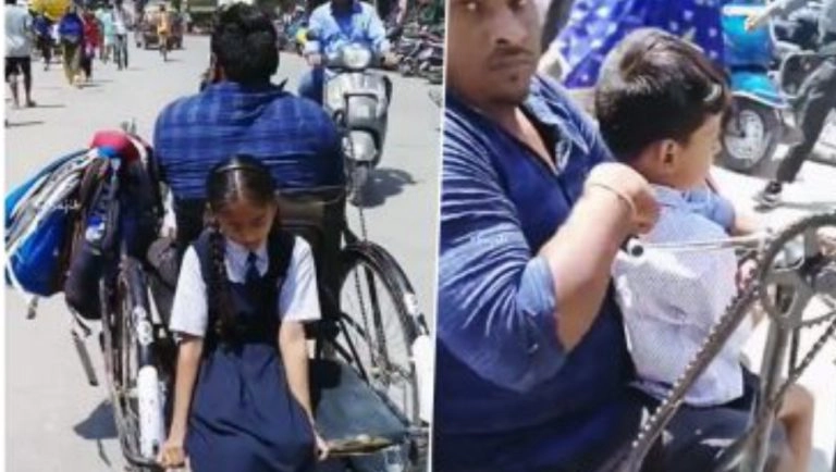 Viral: ছেলেমেয়েকে স্কুলে পৌঁছে দিচ্ছেন প্রতিবন্ধ বাবা, ভিডিও দেখে নেটিজেনদের চোখে জল