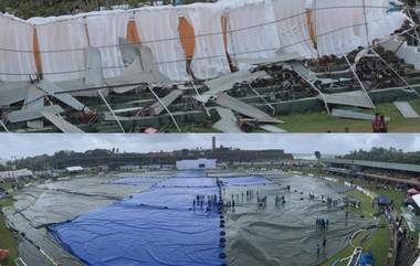 Stand Collapses At Galle Stadium: ভারী বৃষ্টির জেরে গল স্টেডিয়ামে ভেঙে পড়ল স্ট্যান্ডের ছাদ, দেখুন ছবি