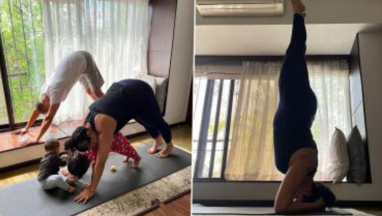 Mommy Neha Dhupia Of Her Yoga Time With Kids: বাচ্চাদের নিয়েই যোগা করছেন নেহা ধুপিয়া, দেখুন ছবি