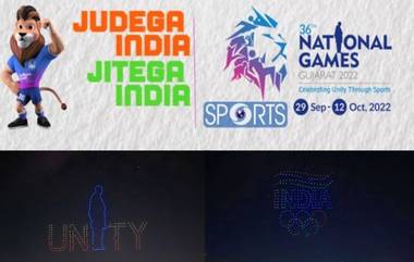 36th National Games: আলোকদ্যুতিতে ভরে গেল আহমেদাবাদের রাত, জাতীয় গেমসের সূচনা পূর্বে সবরমতী নদীর ওপর ড্রোণ শো (দেখুন ভিডিও)