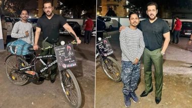 Salman Khan Poses With Fan: সলমনের সঙ্গে দেখা করতে ১১০০ কিমি সাইকেলে চেপে এলেন ভক্ত, সাক্ষাৎ অভিনেতার