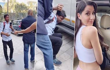 Nora Fatehi: নোরা ফতেহিকে সামনে দেখে ছবি তুলতে এগিয়ে আসতেই উলটে পড়লেন ভক্ত, দেখুন মজার ভিডিয়ো