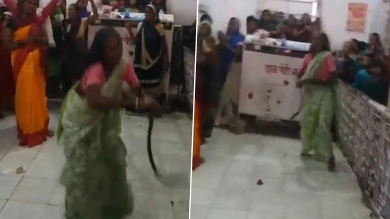 Viral Video: মন্দিরের ভিতরে হাতে সাপ জড়িয়ে মহিলার নাচ, দেখুন অবাক করা দৃশ্য