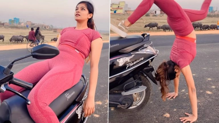 Yoga Stunt on Scooty: স্কুটিতে বিপজ্জনক যোগাসন, দেখুন তরুণীর ভিডিয়ো