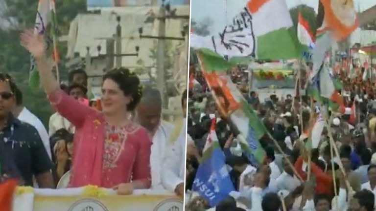 Priyanka Gandhi's Roadshow In Kalaburagi: কর্নাটকের কালাবুর্গিতে প্রিয়াঙ্কা গান্ধীর রোডশোতে জনজোয়ার, দেখুন ভিডিয়ো