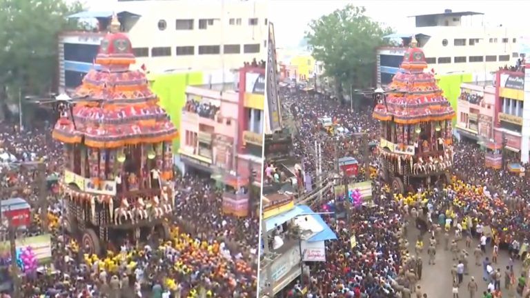 Chithirai Festival: মাদুরাইয়ের মীনাক্ষী আম্মান মন্দিরে চিথিরাই উৎসব উদযাপন করতে ভক্তদের ভিড় (দেখুন ভিডিও)